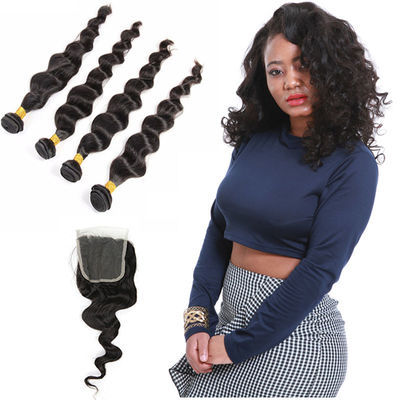 China As extensões indianas do cabelo de Remy do Virgin do preto natural da cor 4 pacotes afrouxam a onda fornecedor