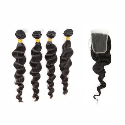 As extensões indianas do cabelo de Remy do Virgin do preto natural da cor 4 pacotes afrouxam a onda fornecedor