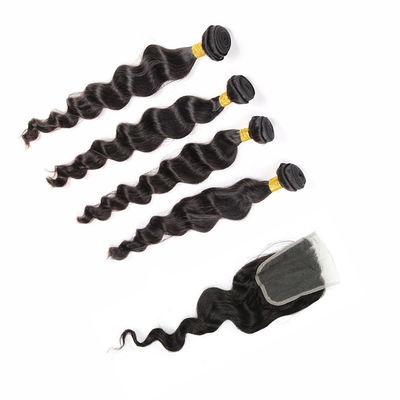 As extensões indianas do cabelo de Remy do Virgin do preto natural da cor 4 pacotes afrouxam a onda fornecedor