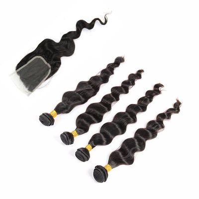 As extensões indianas do cabelo de Remy do Virgin do preto natural da cor 4 pacotes afrouxam a onda fornecedor