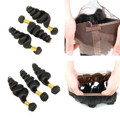 8A alisam ondas fraca frontal da polegada de 360 laços 24 3 pacotes do Weave do cabelo humano fornecedor